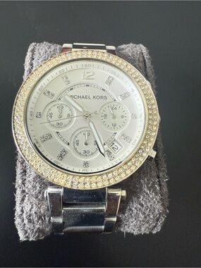 Michael Kors Silver and Gold Crystal-Trim Chronograph Watch